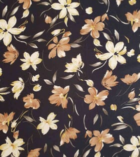 Bubble Crepe - Floral Black, Light Brown & Cream