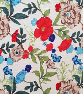 Bubble Crepe - Floral White, Red & Blue