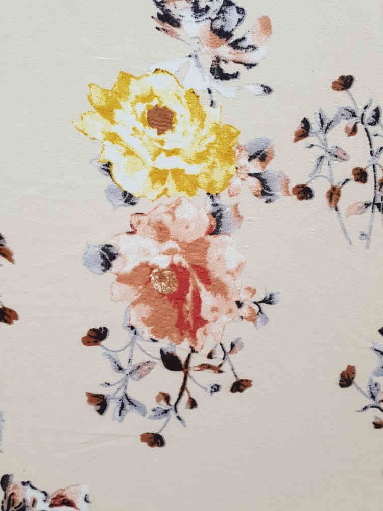 Bubble Crepe - Floral White, Yellow & Pink