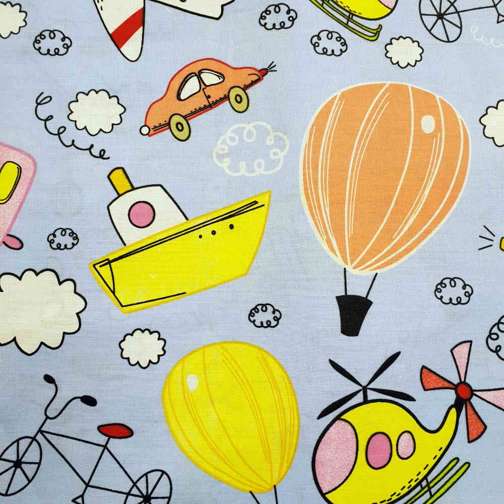 Printed Sheeting Hot Air Balloon Light Blue Curtain Dream