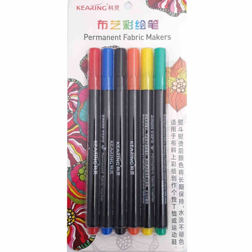 Permanent Fabric Markers, (Set of 6) by KEARING