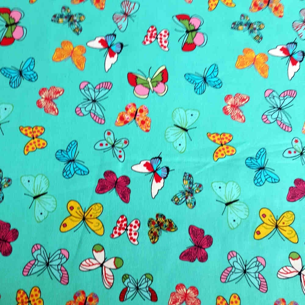 100% Printed Cotton – Butterflies – Turquoise | Curtain Dream