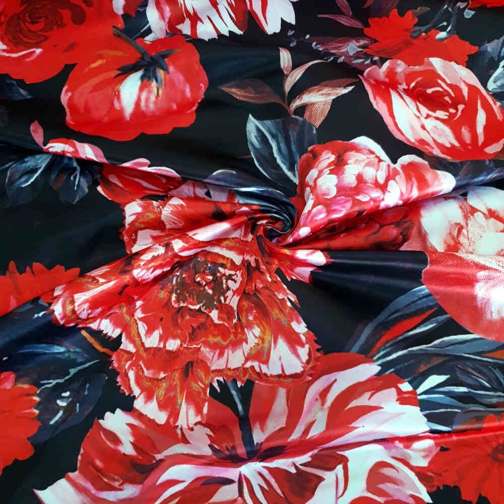Digital Printed Duchess Satin – Floral – Black | Curtain Dream