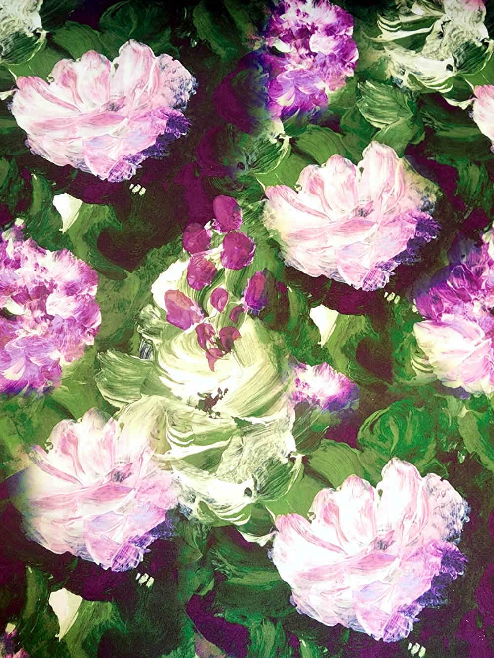 Watercolor Floral Pattern Digitally Printed on Charmie Satin
