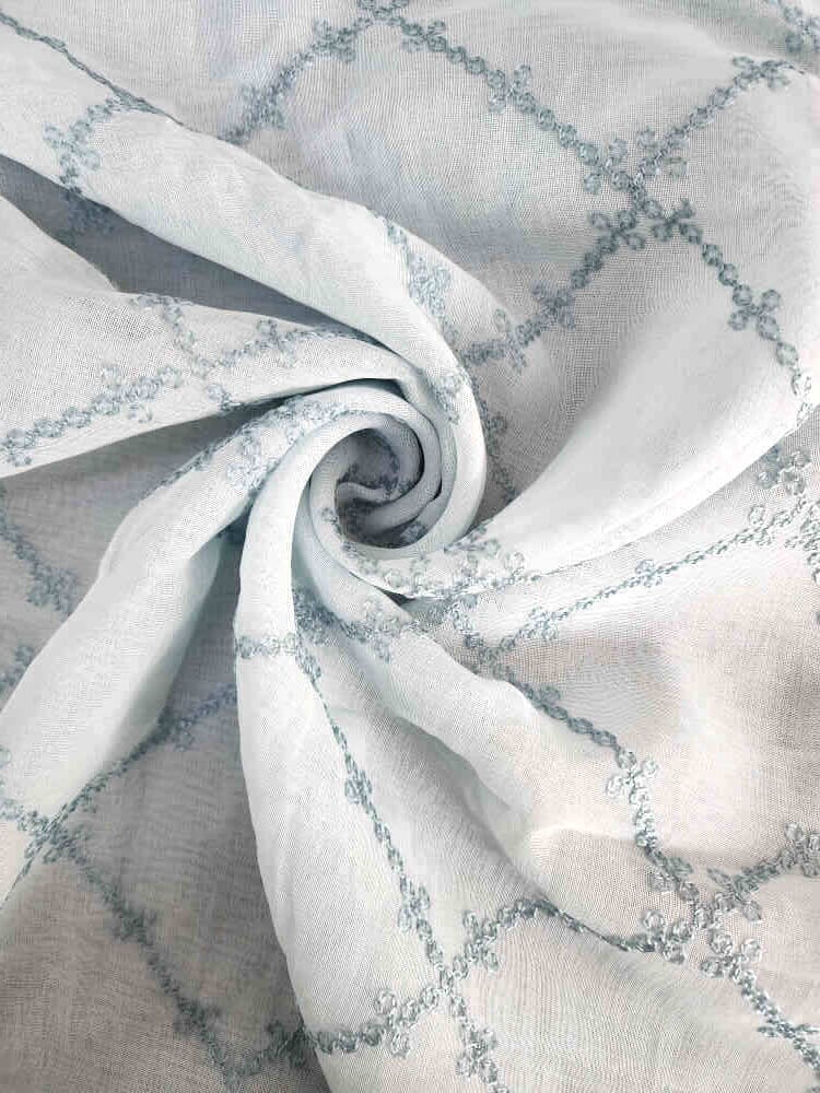 Embroidered Linen Voile Duck Egg Curtain Dream