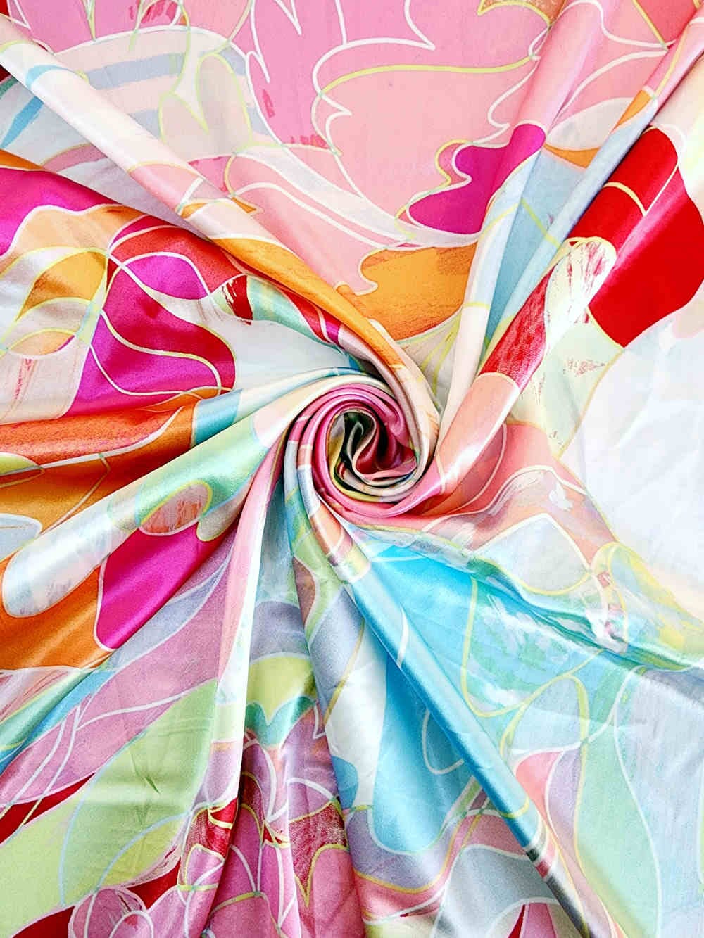 Digital Printed Stretch Satin Baby Pink Curtain Dream