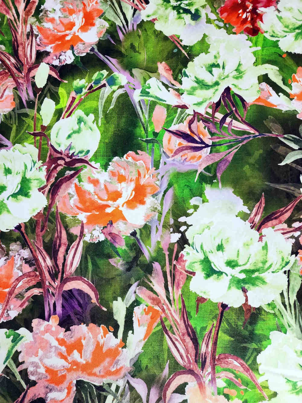Vintage Garden Digitally Printed on Charmie Satin