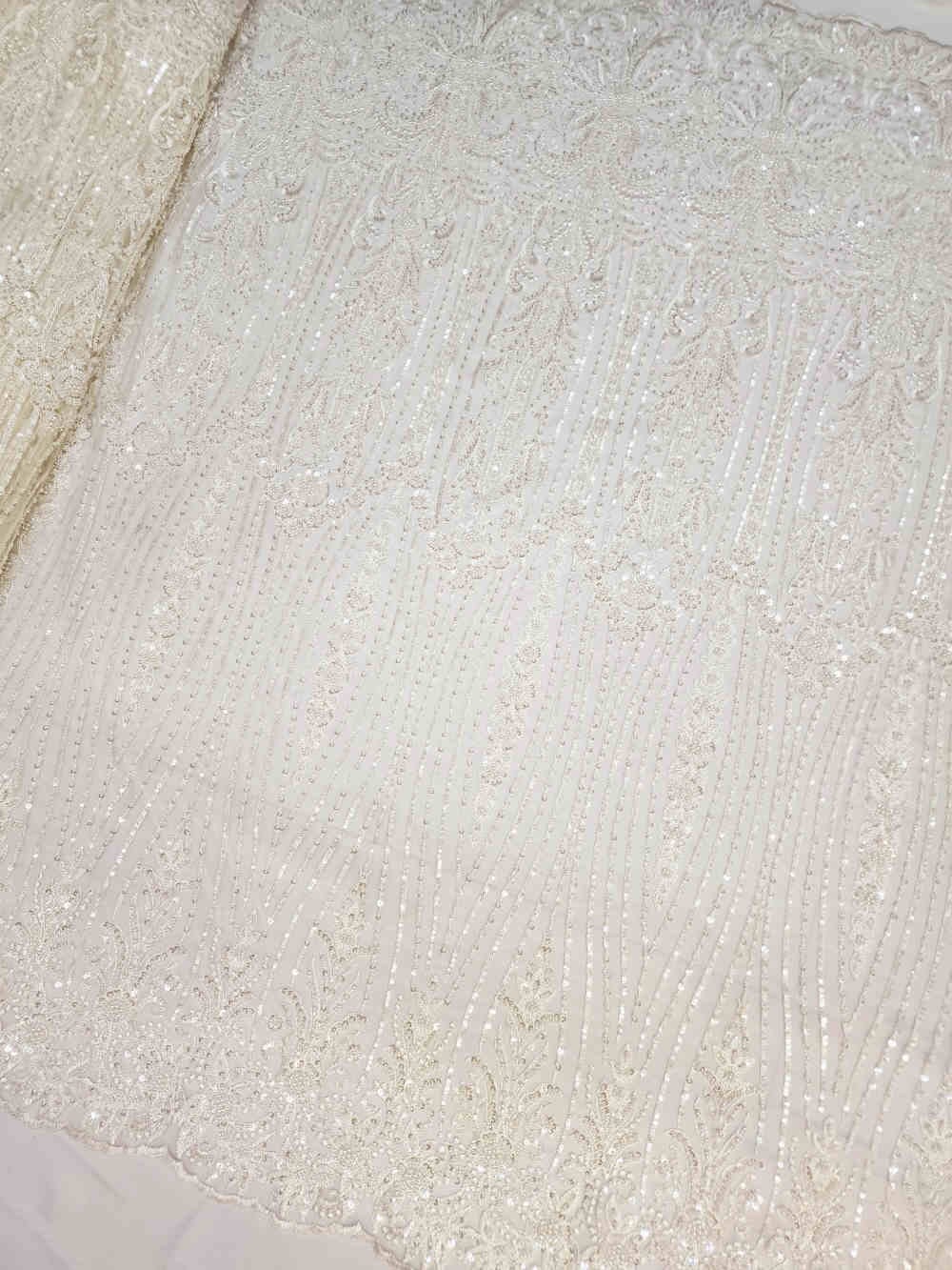 Ivory Emb Beaded Tulle Eb1059