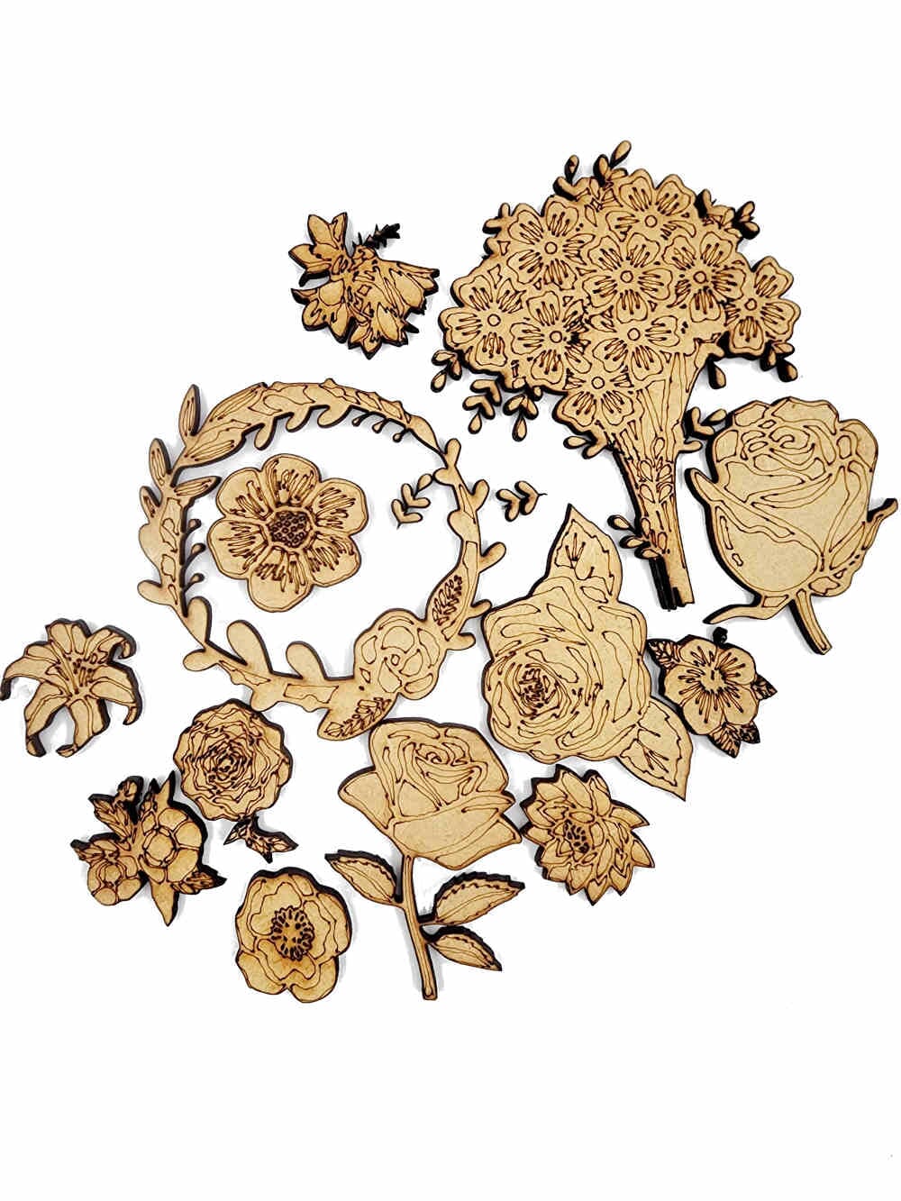 Wooden Flowers (Pack of 14) | Curtain Dream