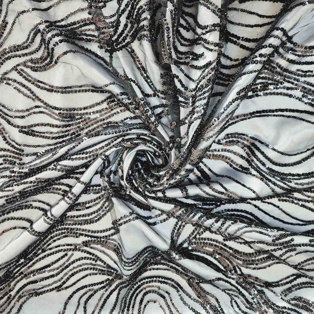 Black Beaded Floral Cut on Tulle