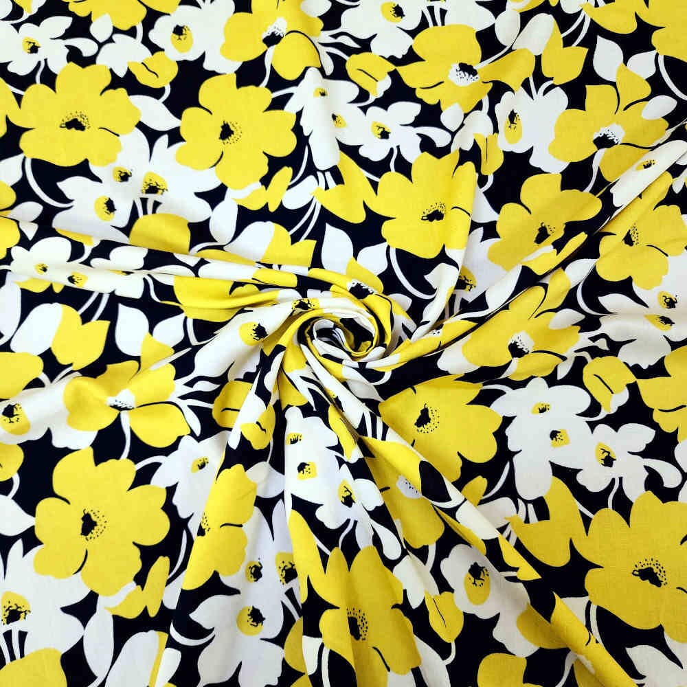 Rayon Challis – Floral – Custard | Curtain Dream