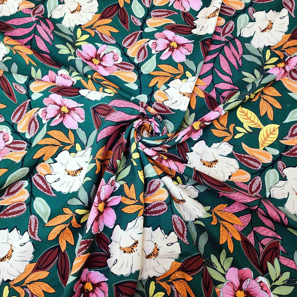 Rayon Challis – Floral – Bottle Green | Curtain Dream