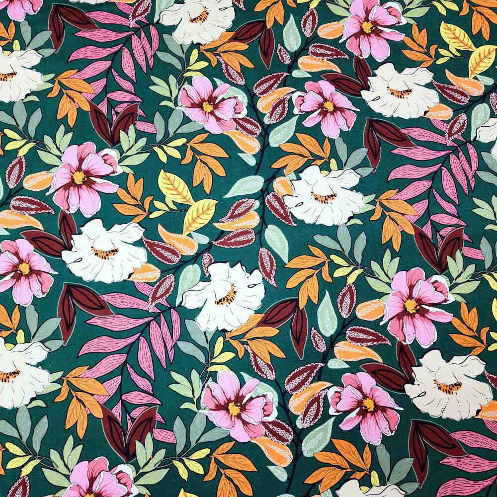 Rayon Challis – Floral – Bottle Green | Curtain Dream