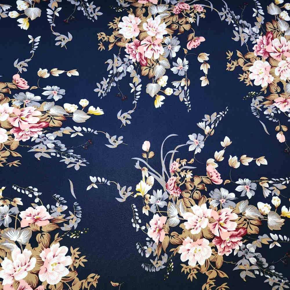 Printed Bon Bon – Floral – Navy Blue | Curtain Dream