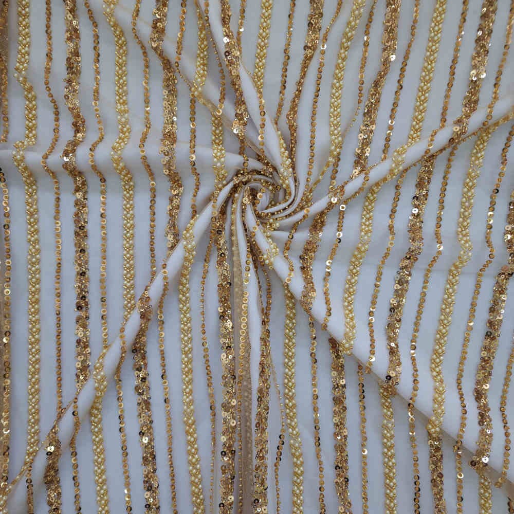 Striped Pearl & Beaded Tulle - Gold