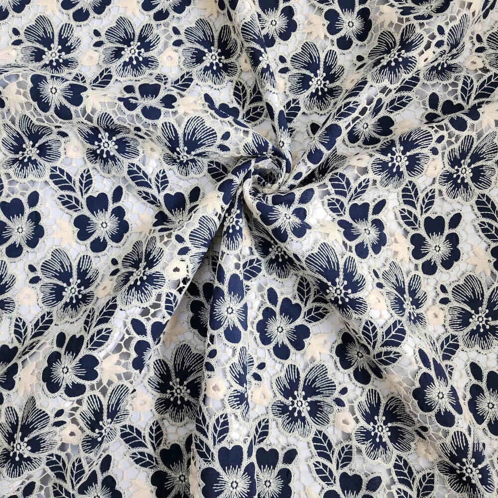 Cotton Madeira Lace – Navy Blue | Curtain Dream