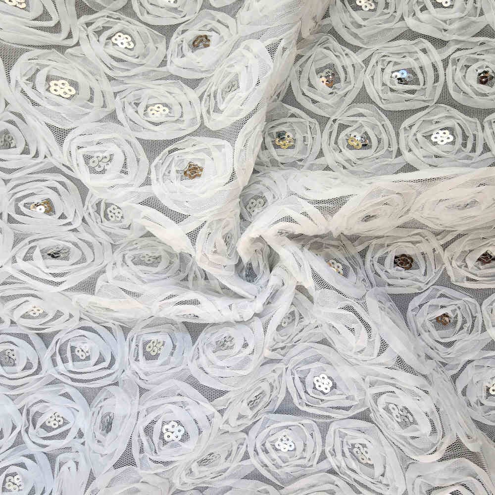 Rose On Mesh White Curtain Dream