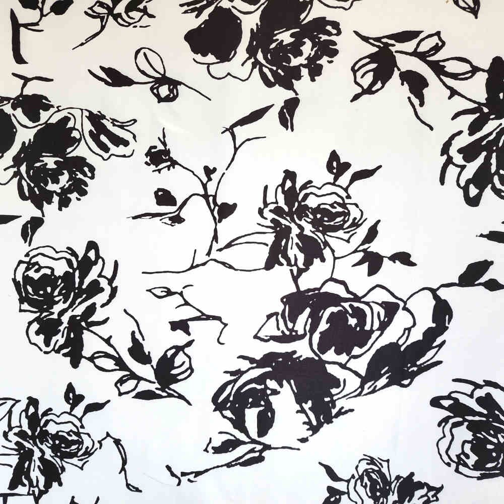 Grey and White Floral Pattern Digitally Printed on Charmie Satin