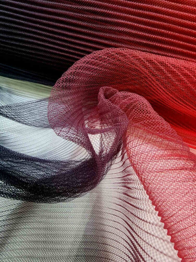 Ombre Pleated Tulle Blood Red Curtain Dream